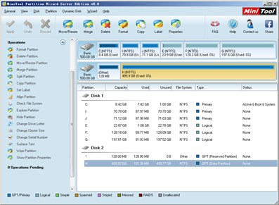 Windows server 2008 GPT disk partition manager