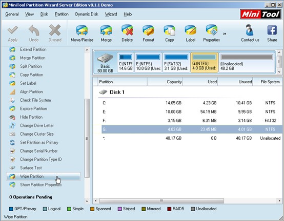 Wipe partition in Server 2008