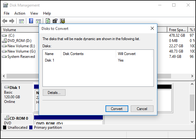 convert the disk in Disk Management