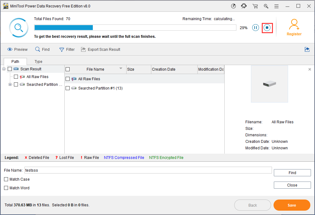 scanning in Power Data Recovery