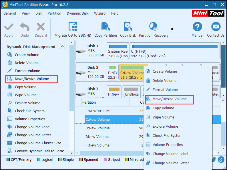 resize volume in Partition Wizard