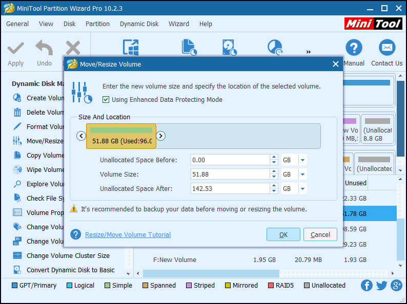 specify volume size in Partition Wizard