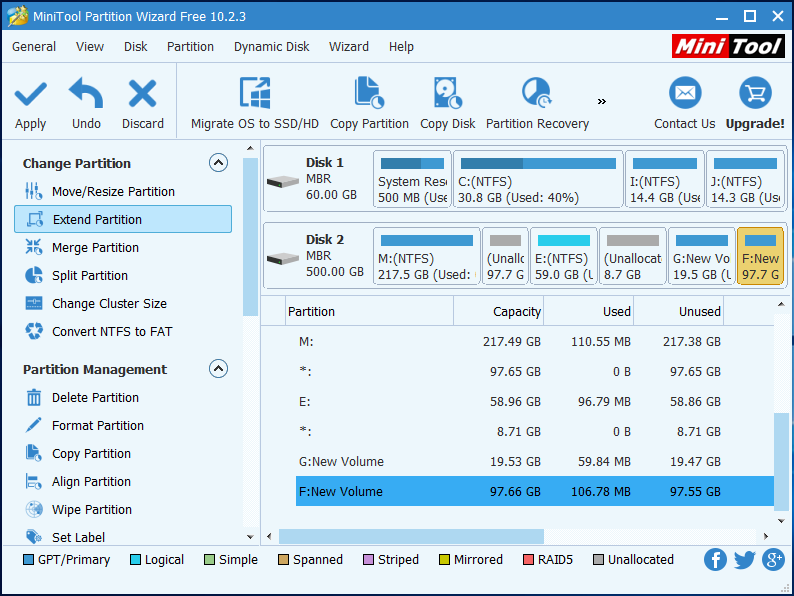 extend partition in Partition Wizard