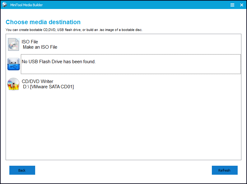 choose a media destination in the Partition Wizard 